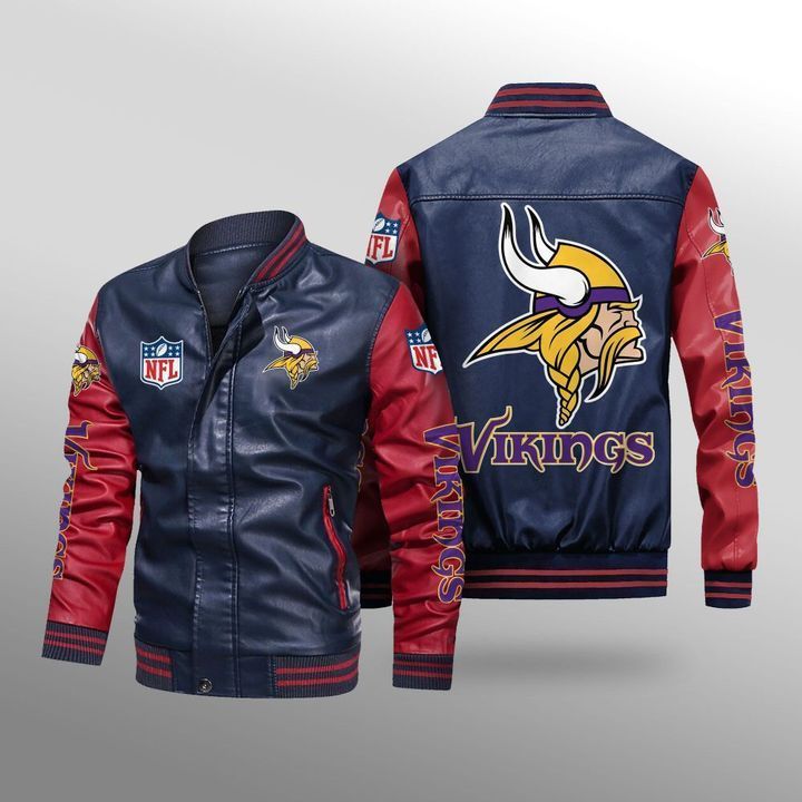 Minnesota Vikings Leather Bomber Jacket 4