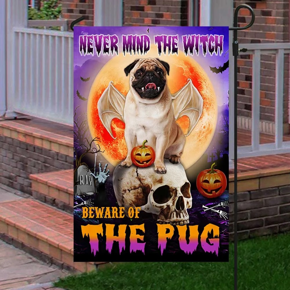 Never mind the witch Beware of the pug halloween flag - Picture 3