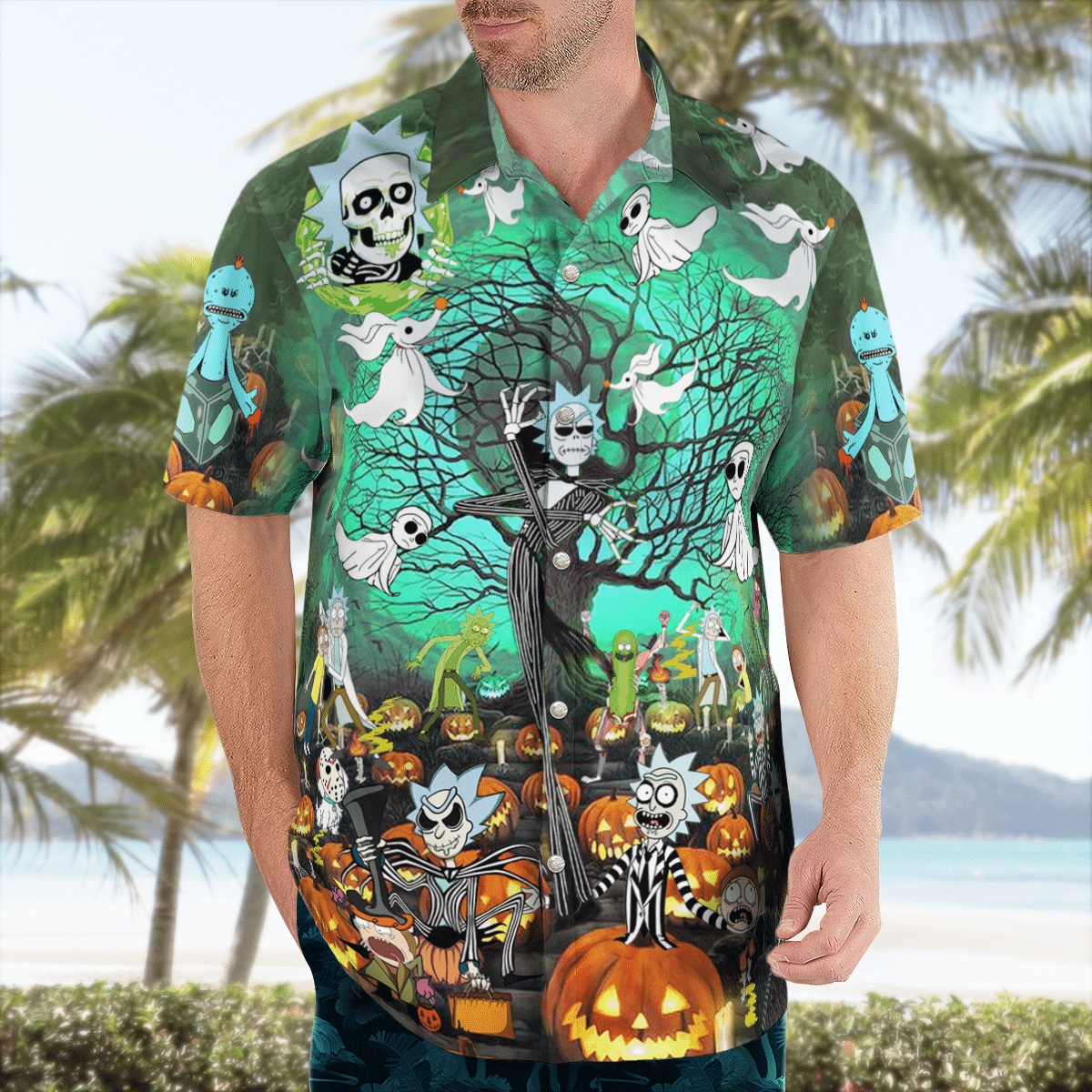 Nightmare Rick and Morty halloween short sleeve hawaiian shirt - Picture 1