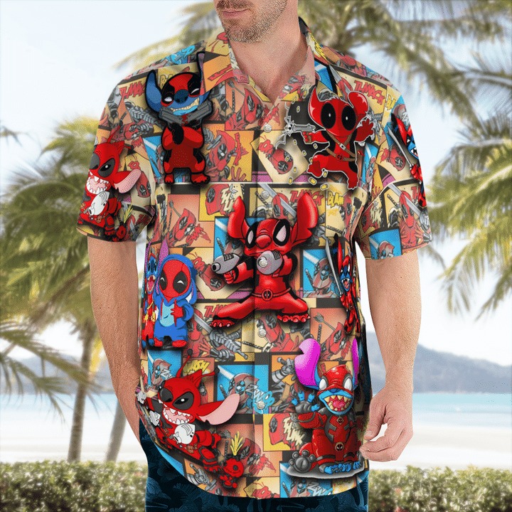 Pew pew deadpool stitch hawaiian shirt