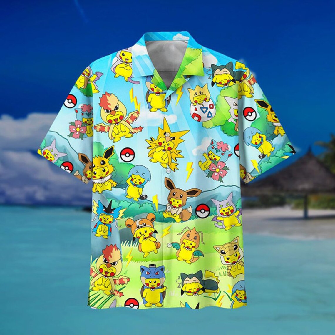 Pikachu Pokemon Fashion Cute Hawaiian Shirt - Picture 1