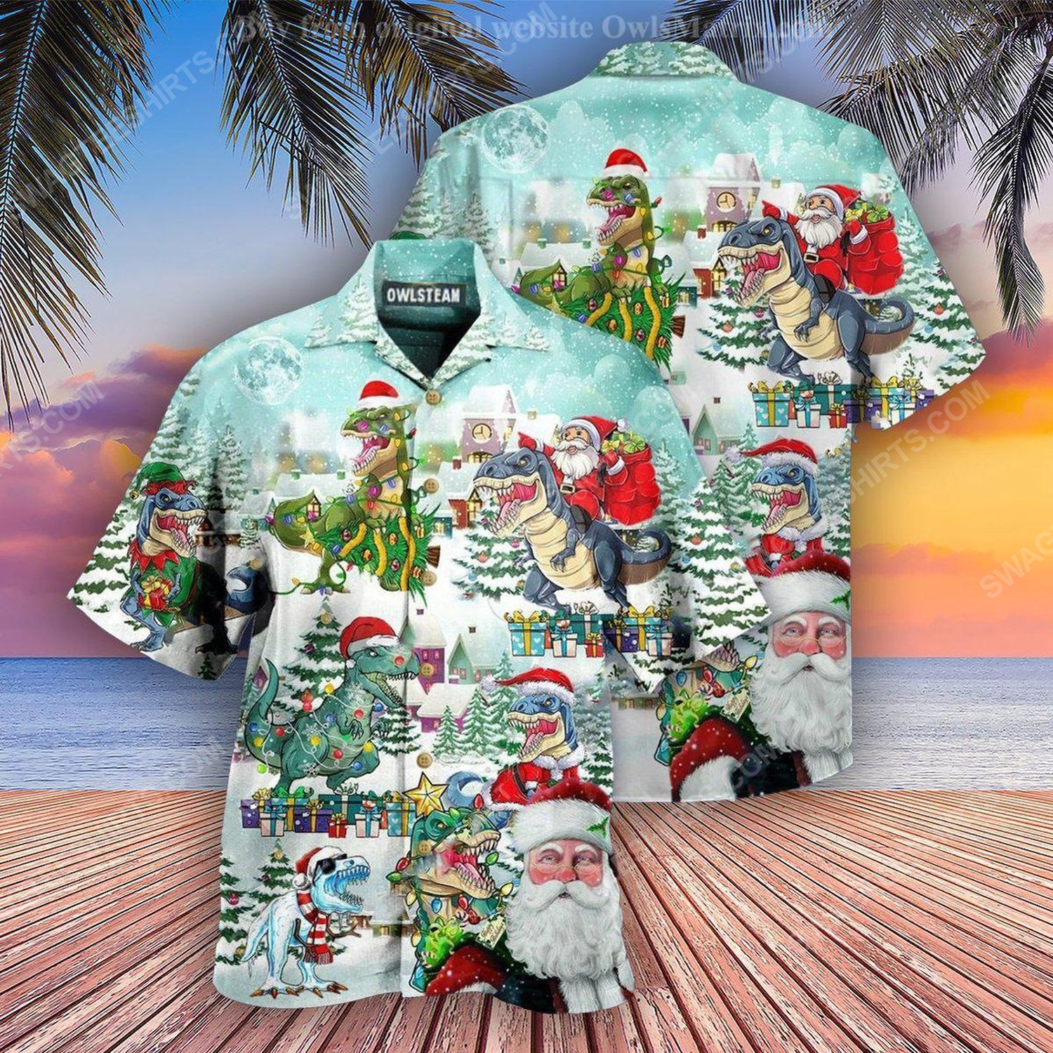Santa claus riding a dinosaur full print hawaiian shirt 1 - Copy (2)