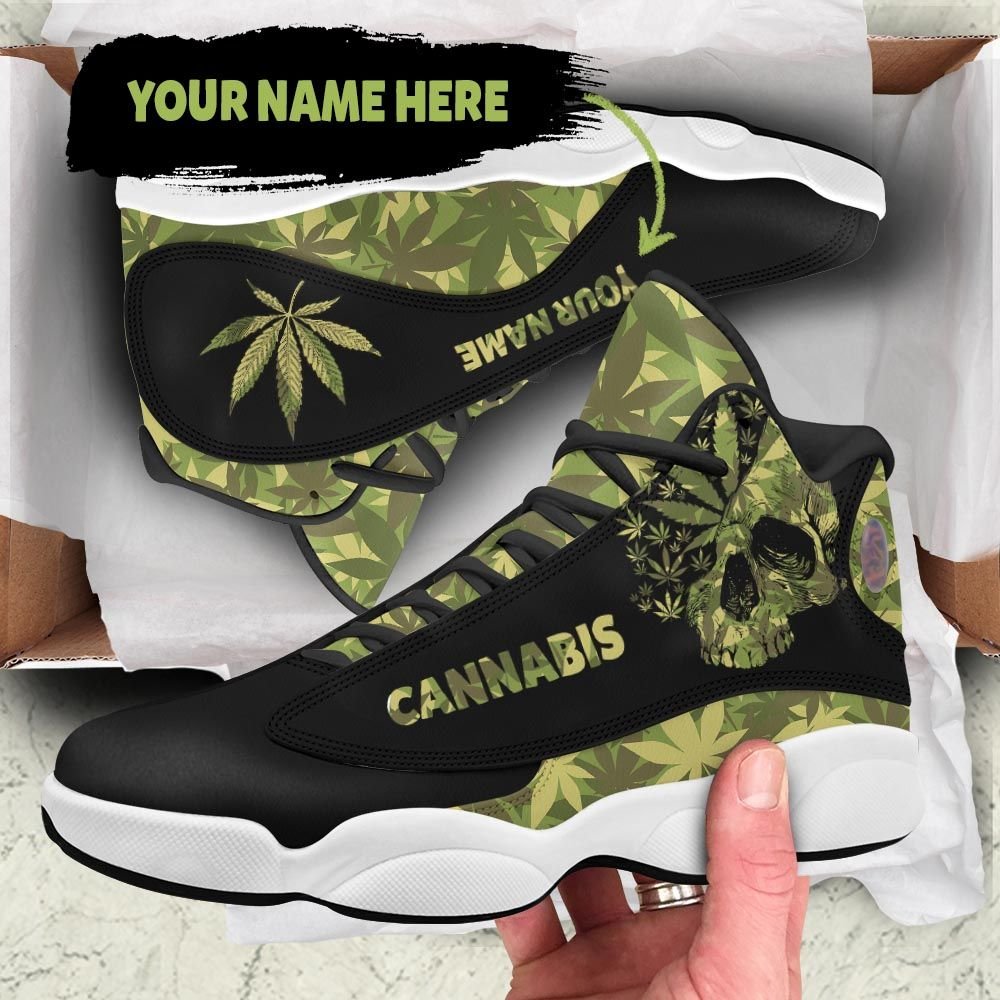 Skull Camo Cannabis Custom Name Air Jordan 13 Sneakers1