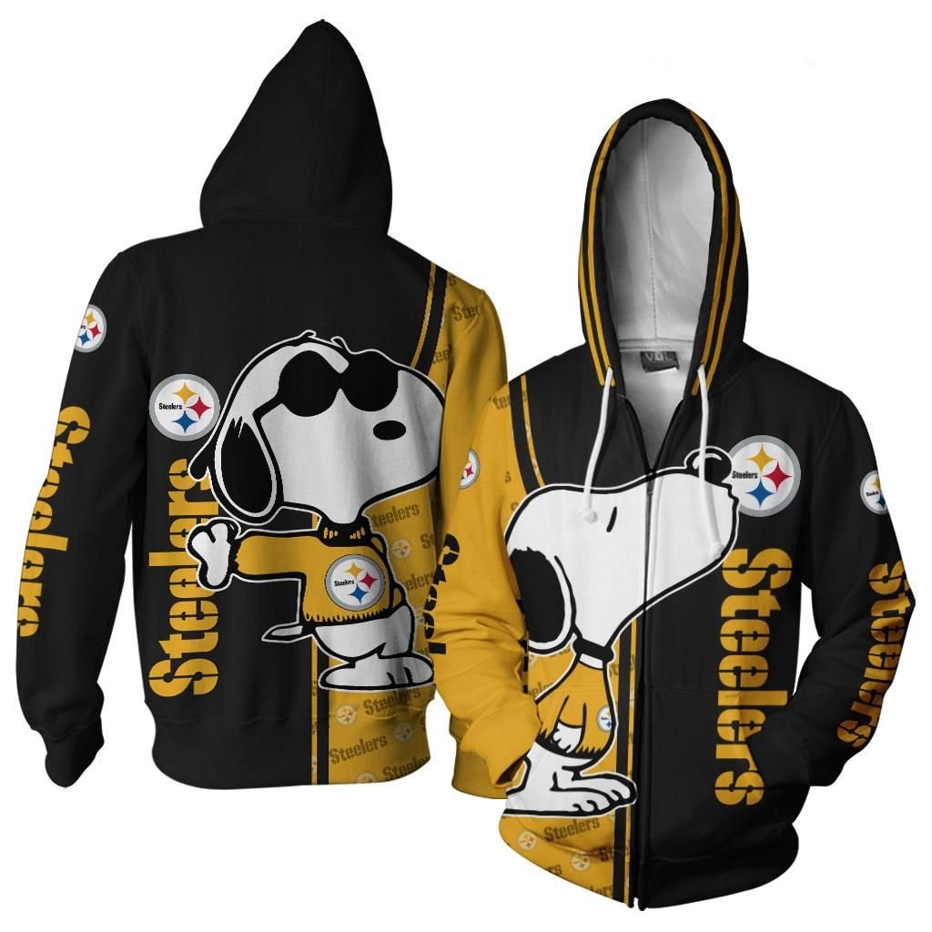 Snoopy And Pittsburgh Steelers 3d zip hoodie