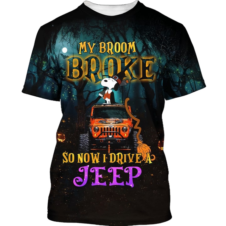 Snoopy My Broom Broke So Now I Drive A Jeep 3D Hoodie, Shirt