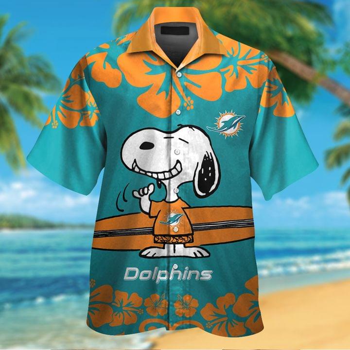 Snoopy and surfboard Miami Dolphins hawaiian shirt