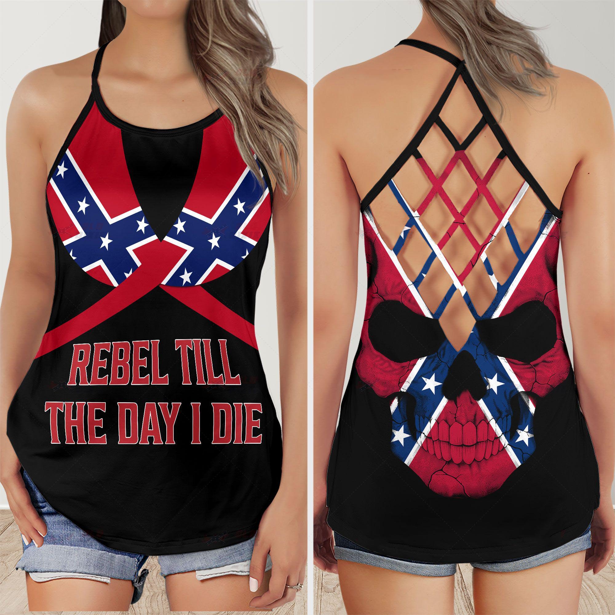 Southern Confederate Flag Skull Rebel till the day I die criss cross tank top – Saleoff 080921