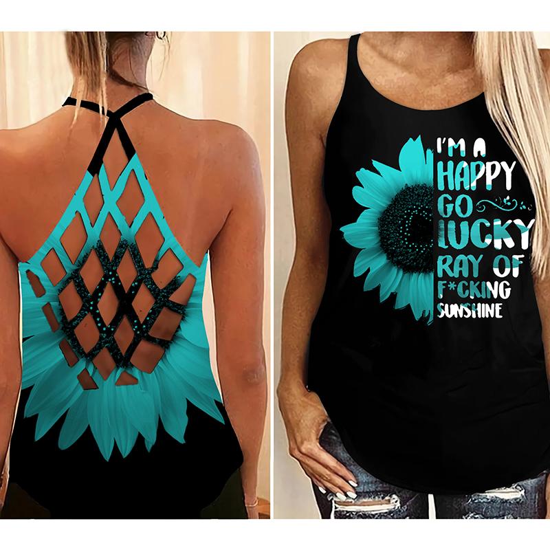Sunflower I'm a happy go lucky ray of fucking sunshine criss cross open back tank top 1