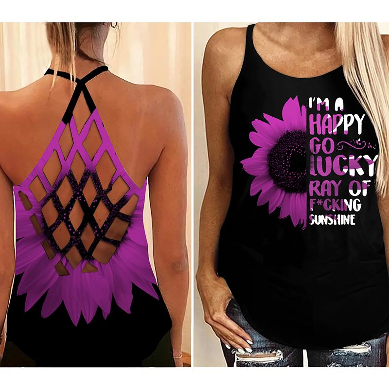 Sunflower I'm a happy go lucky ray of fucking sunshine criss cross open back tank top 4