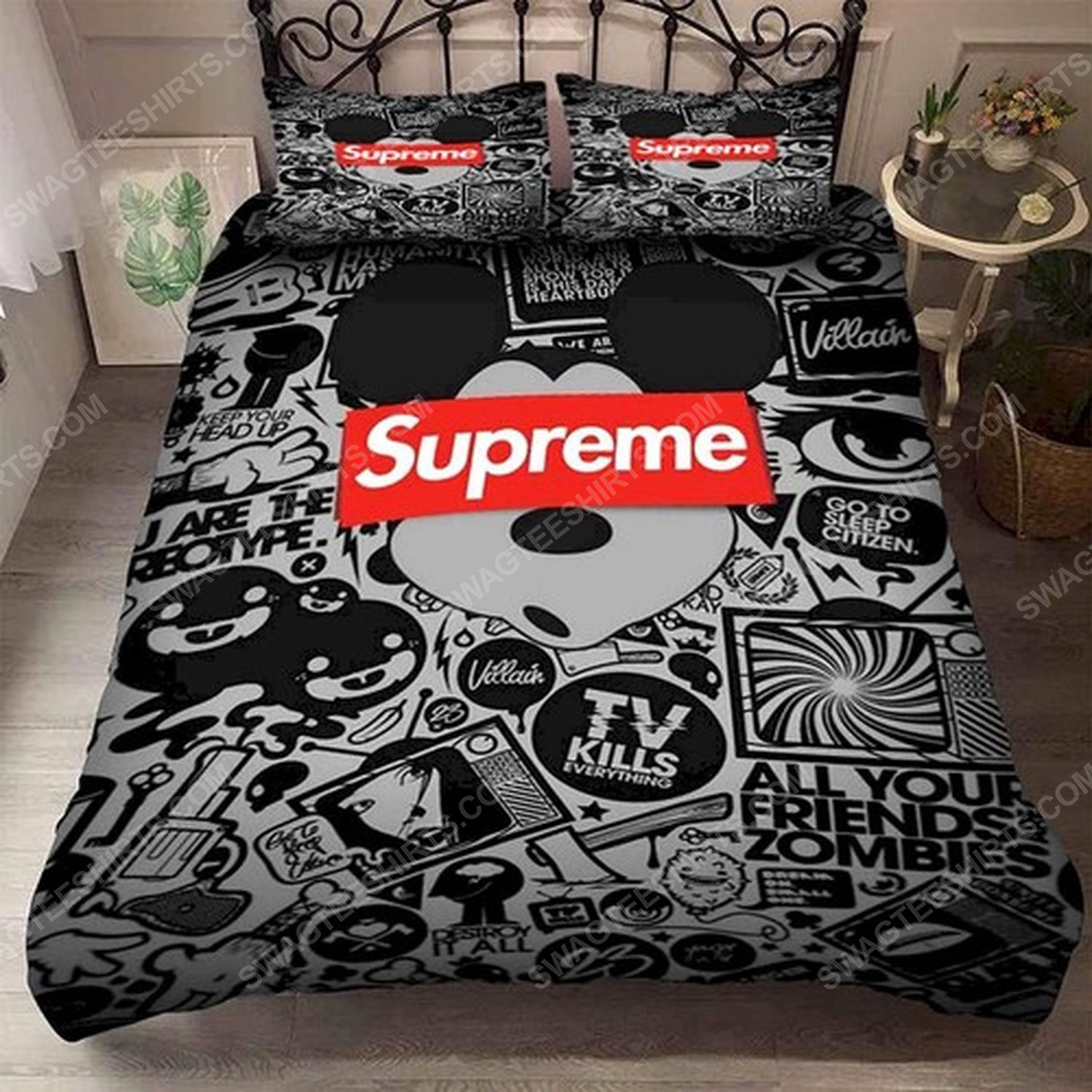 Supreme and mickey mouse full print duvet cover bedding set 1