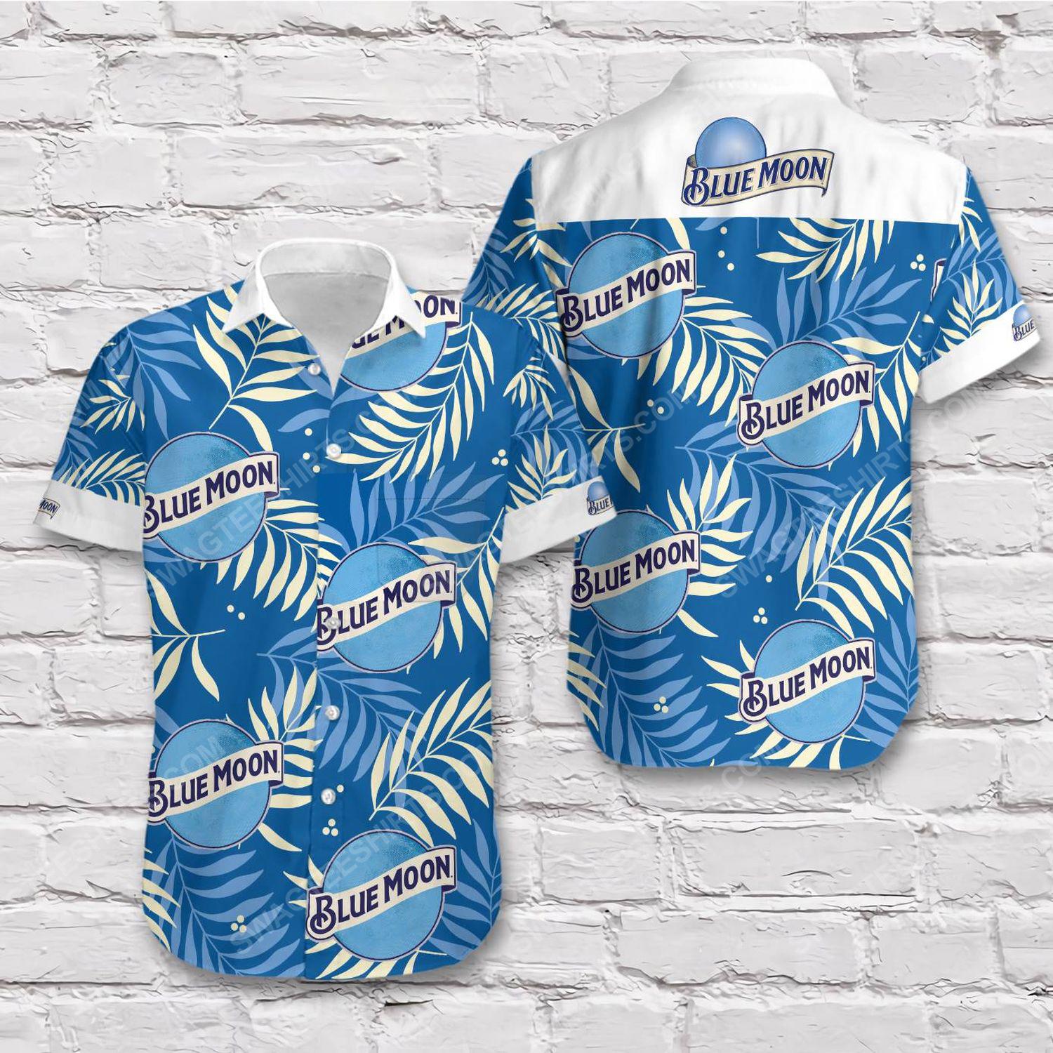 Tropical blue moon beer blue short sleeve hawaiian shirt 1