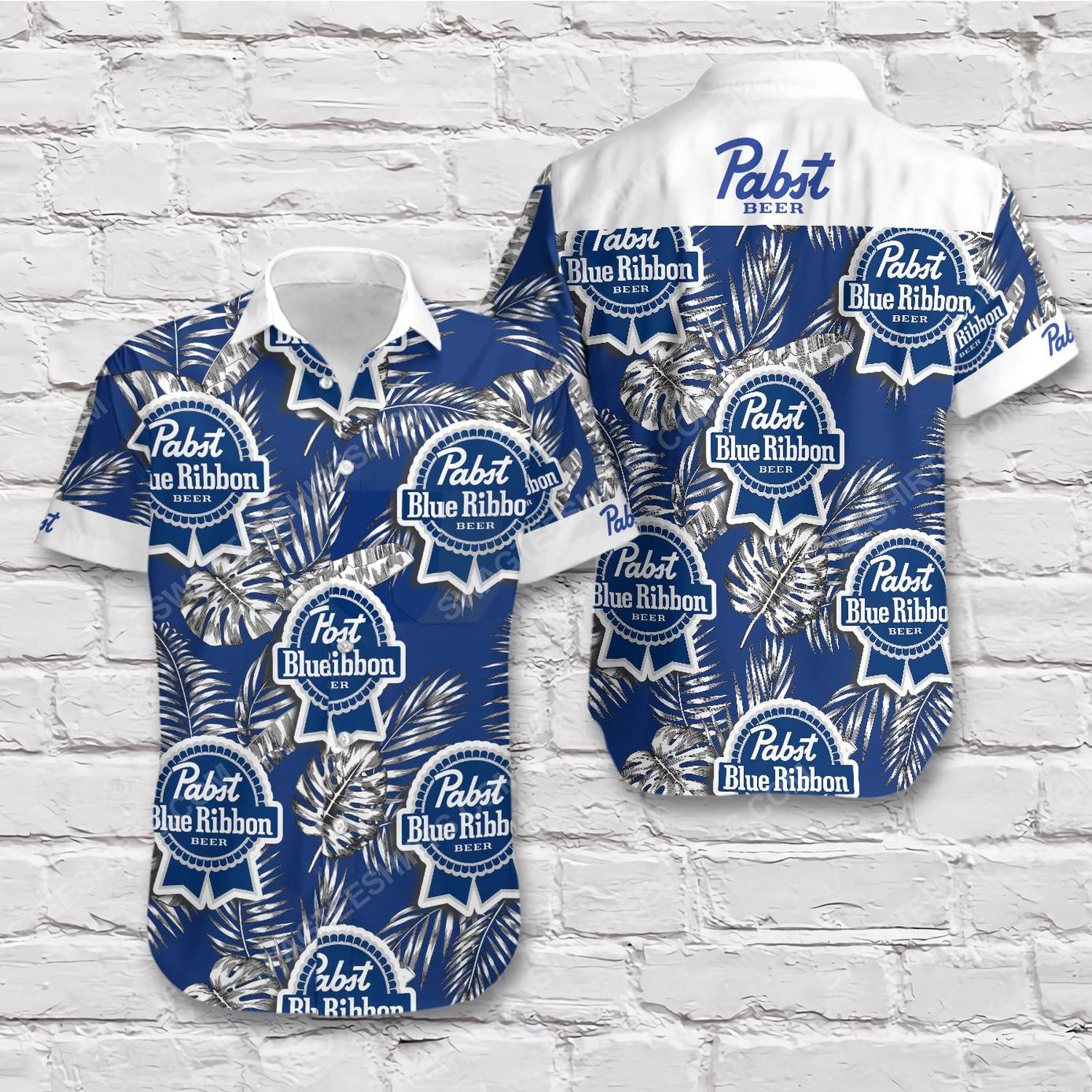 Tropical pabst blue ribbon beer short sleeve hawaiian shirt 1