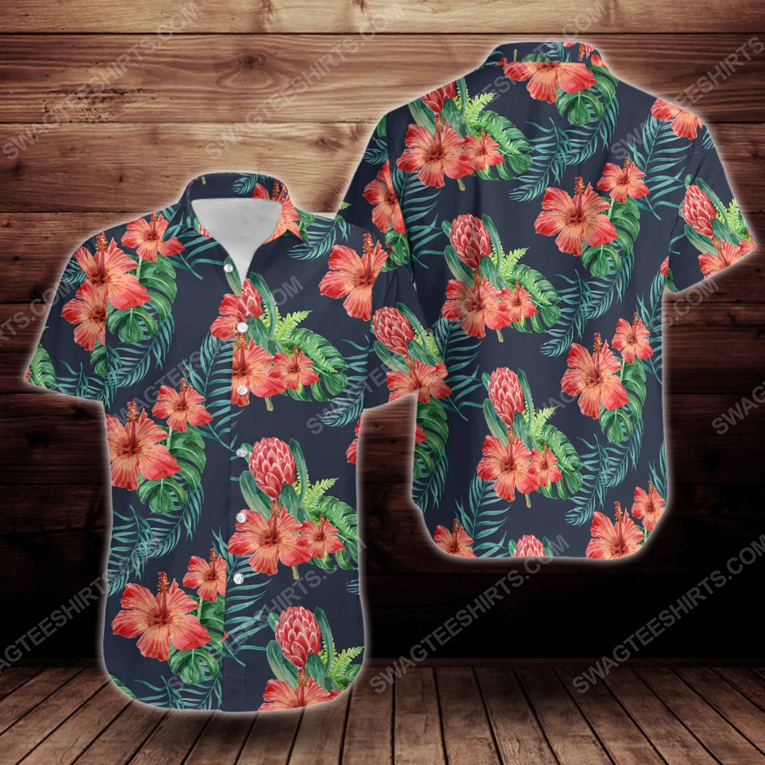 Tropical summer hibiscus flower short sleeve hawaiian shirt 1