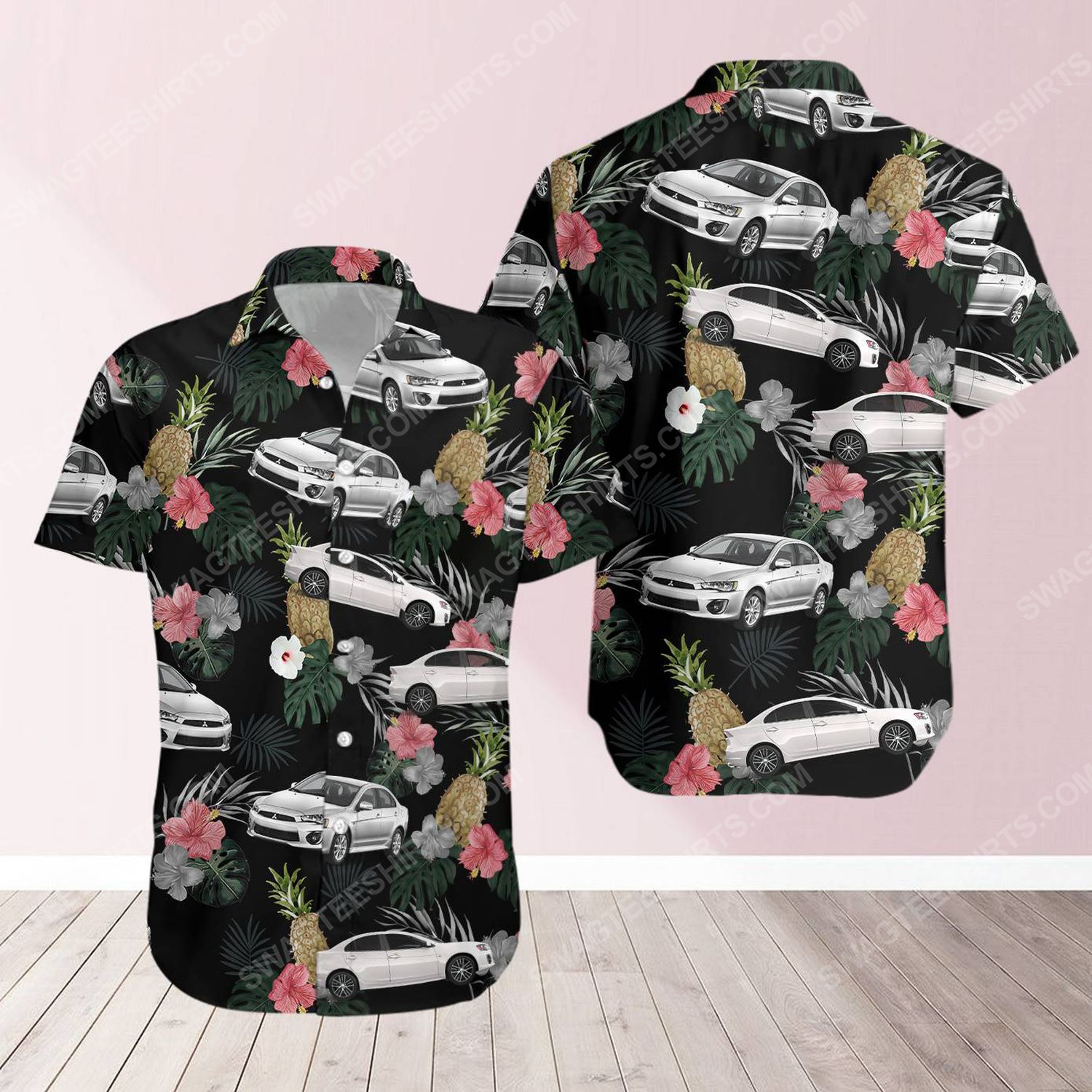Tropical summer mitsubishi car short sleeve hawaiian shirt 1