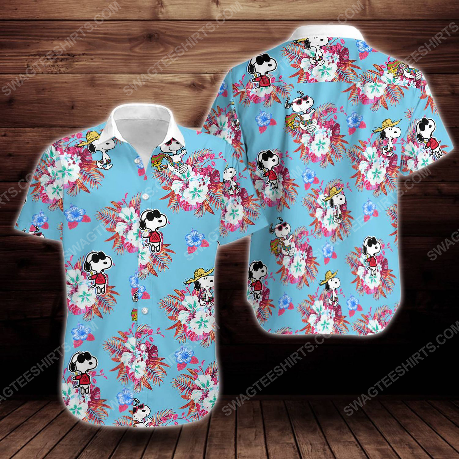 Tropical summer snoopy short sleeve hawaiian shirt 1