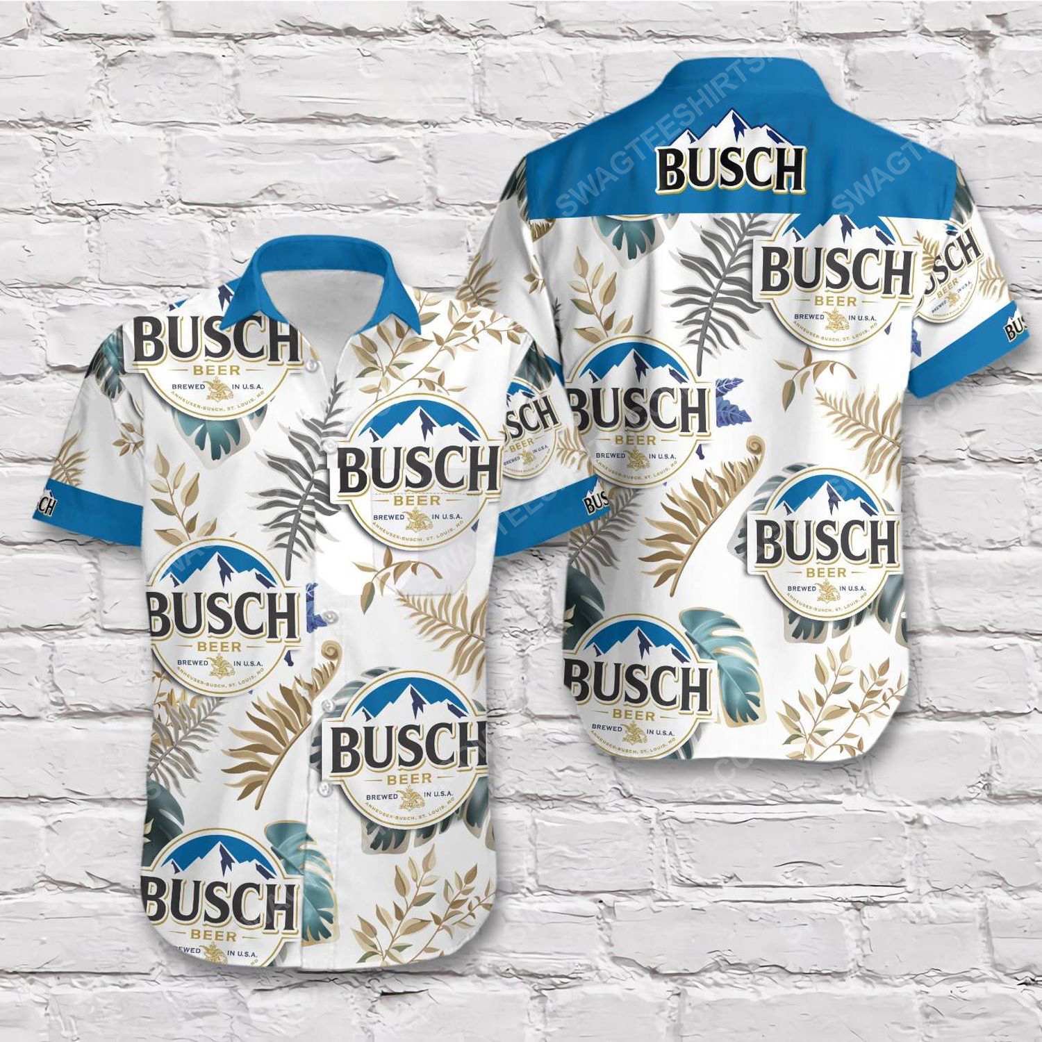Tropical vibe busch beer blue short sleeve hawaiian shirt 1