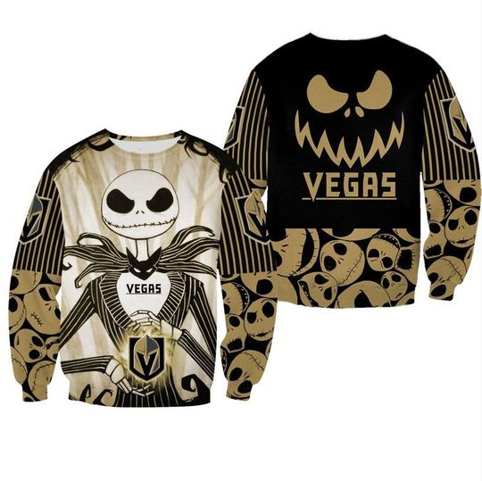 Vegas golden knights jack skellington halloween 3d all over print hoodie3