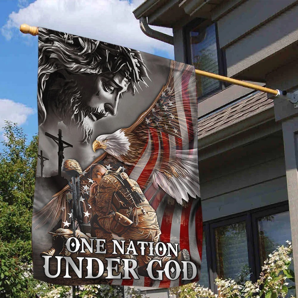 Veteran Flag One Nation Under God Eagle American - Picture 1