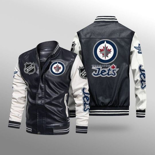 Winnipeg Jets Leather Bomber Jacket3
