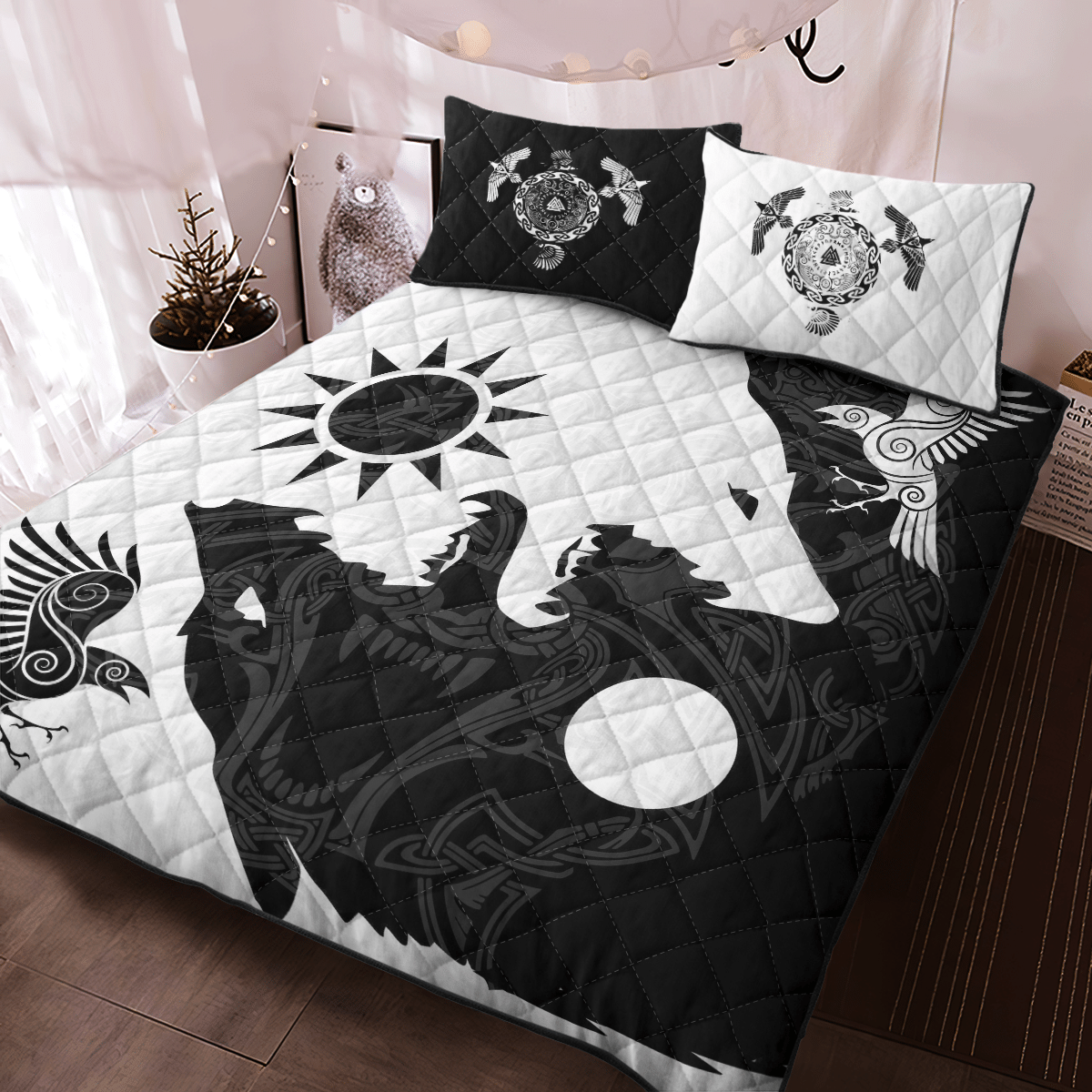 Yin Yang Wolf and Raven Viking quilt bedding set – LIMITED EDITION