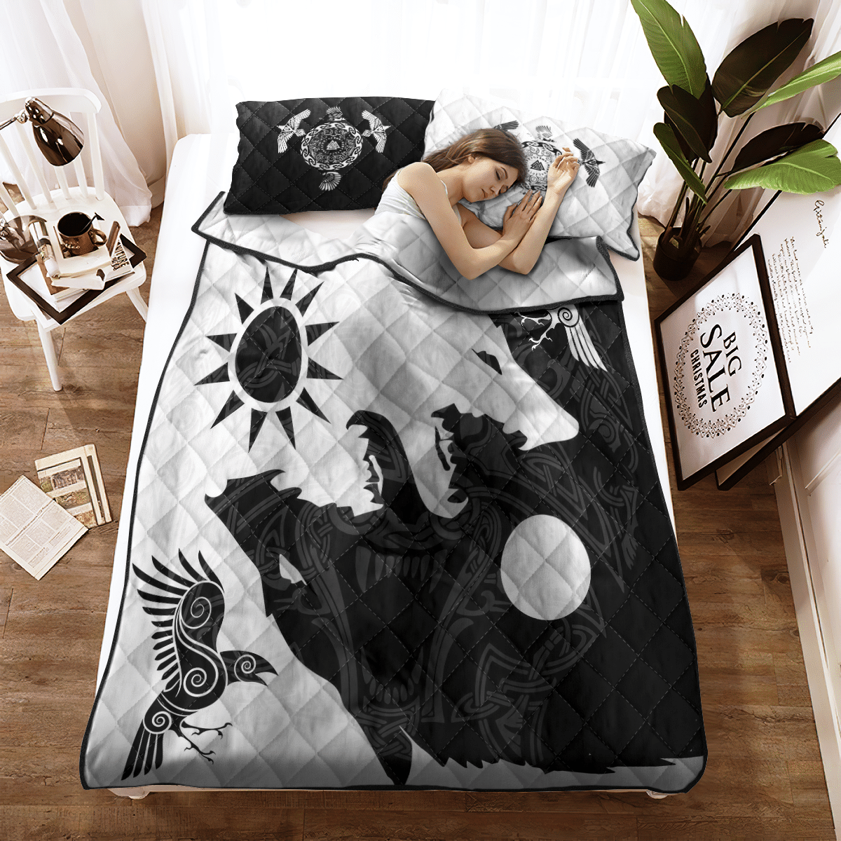 Yin Yang Wolf and Raven Viking quilt bedding set 2